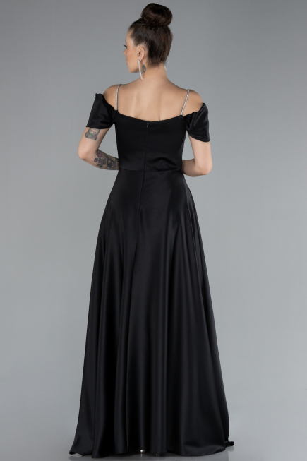 Black Slit Long Satin Prom Gown ABU4531