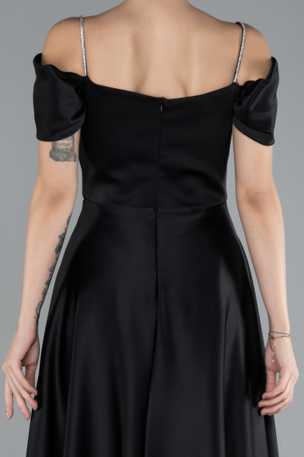 Black Slit Long Satin Prom Gown ABU4531