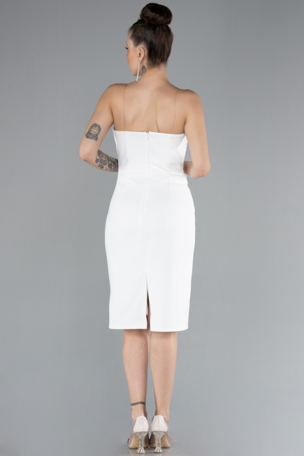 White Strapless Stone Midi Cocktail Dress ABK2211