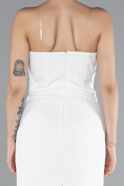 White Strapless Stone Midi Cocktail Dress ABK2211