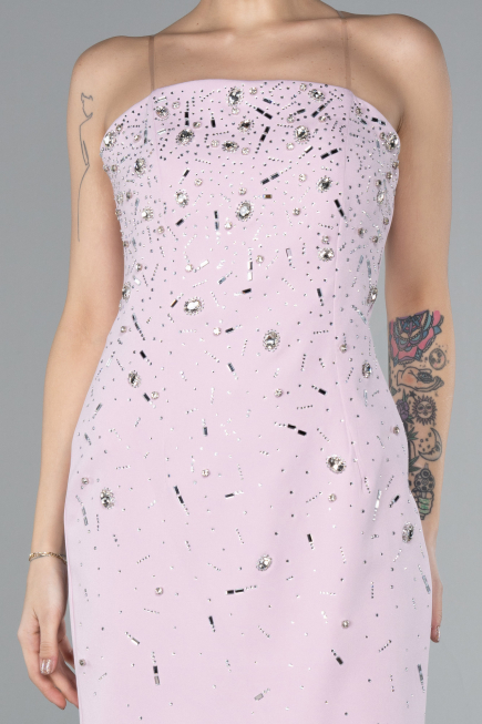 Powder Color Strapless Stone Midi Cocktail Dress ABK2211
