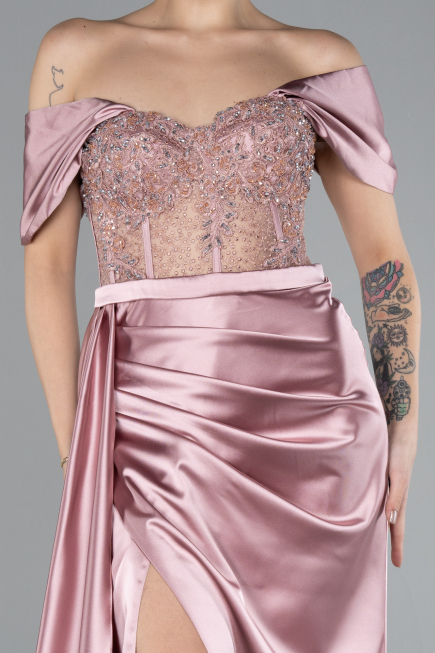 Powder Color Long Satin Evening Dress ABU4424