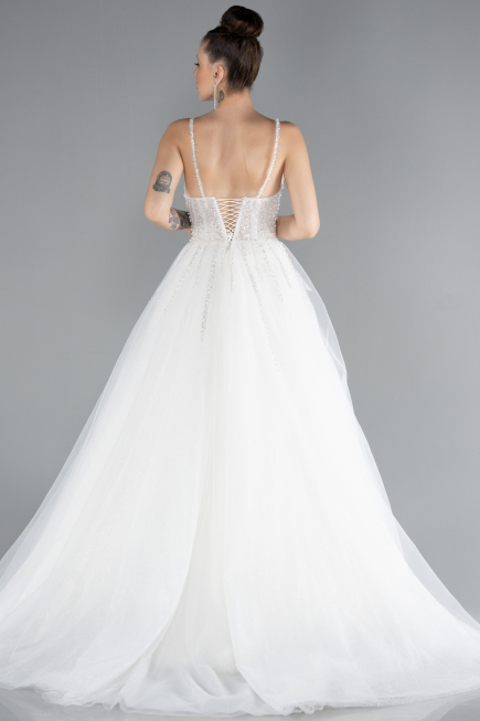 White Stones Straps Long Princess Model Wedding Dress ABU4536