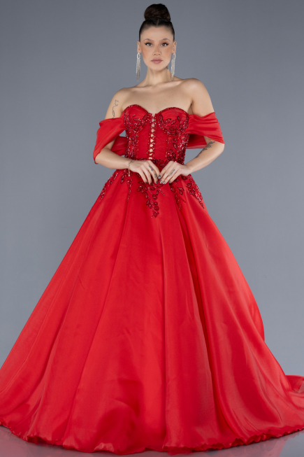 Long Red Designer Evening Dress ABU4546