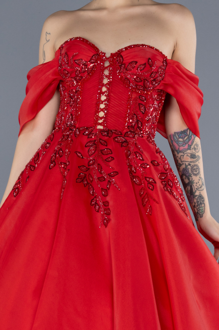 Long Red Designer Evening Dress ABU4546