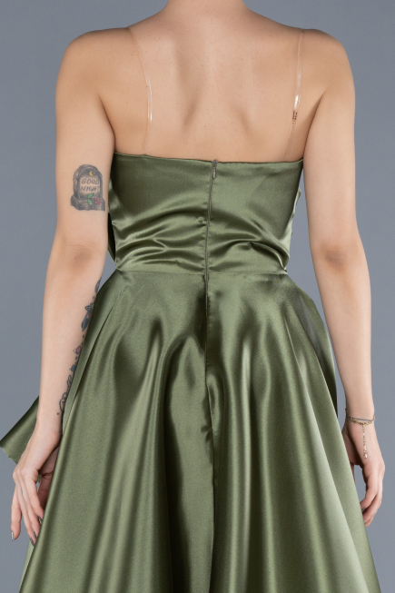 Long Olive Drab Satin Evening Dress ABU4561