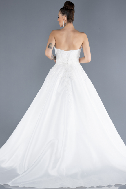 Long White Plus Size Wedding Dress ABU4559