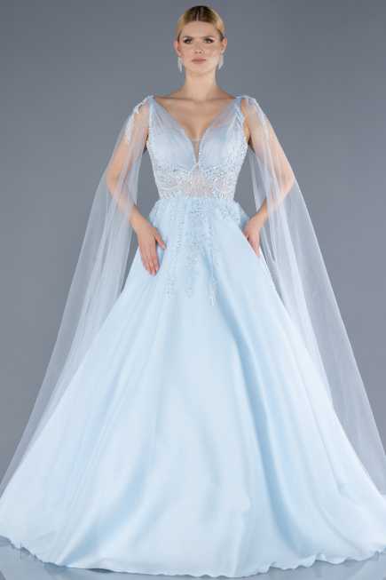 Blue Sleeveless Stoned Long Haute Couture Dress ABU4432