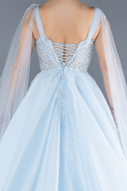 Blue Sleeveless Stoned Long Haute Couture Dress ABU4432