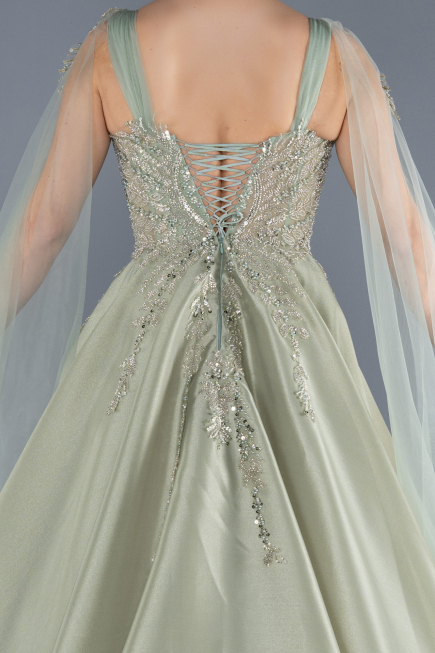 Mint Sleeveless Stoned Long Haute Couture Dress ABU4432