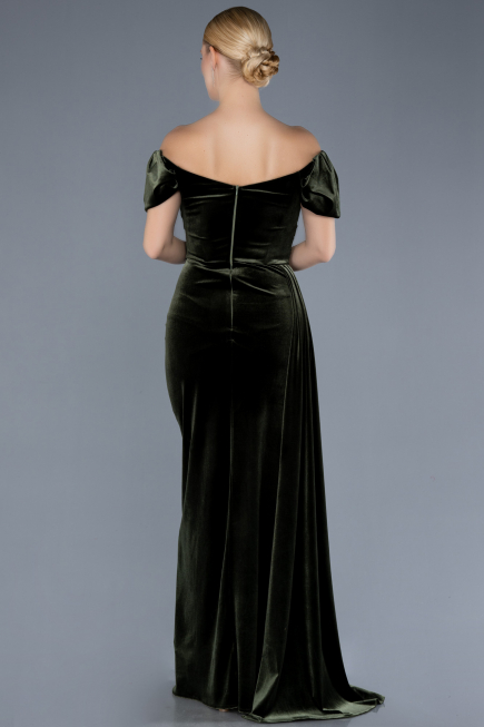Olive Drab Long Velvet Evening Dress ABU1990