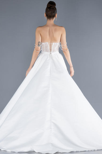 Long White Satin Wedding Dress ABU4567