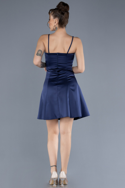 Navy Blue Short Satin Cocktail Dress ABK2225