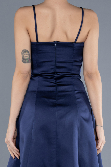 Navy Blue Short Satin Cocktail Dress ABK2225
