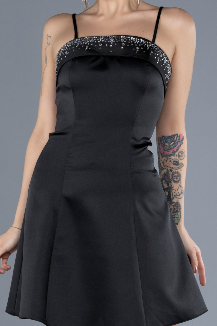 Black Short Satin Cocktail Dress ABK2225