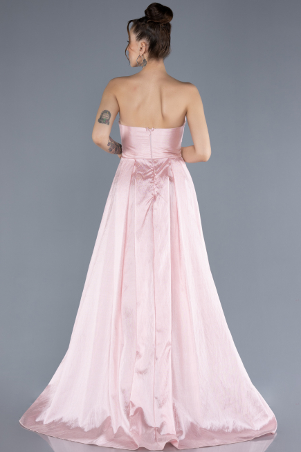 Powder Color Stoned Strapless Long Taffeta Evening Gown ABU4579