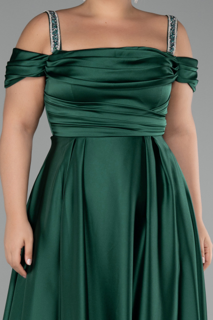 Long Green Satin Plus Size Evening Dress ABU3277