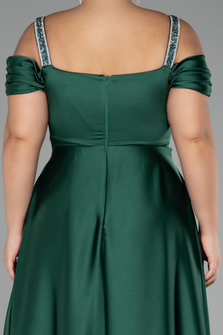 Long Green Satin Plus Size Evening Dress ABU3277