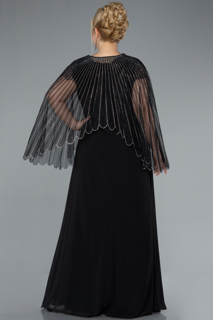 Long Black Chiffon Plus Size Evening Gown ABU4632
