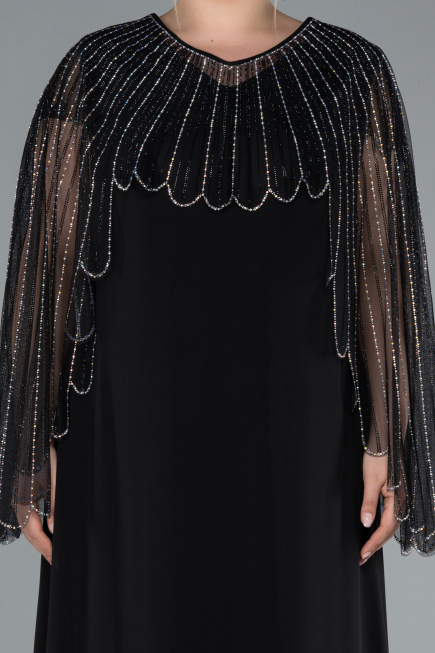 Long Black Chiffon Plus Size Evening Gown ABU4632