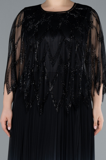 Long Black Chiffon Plus Size Evening Gown ABU4633