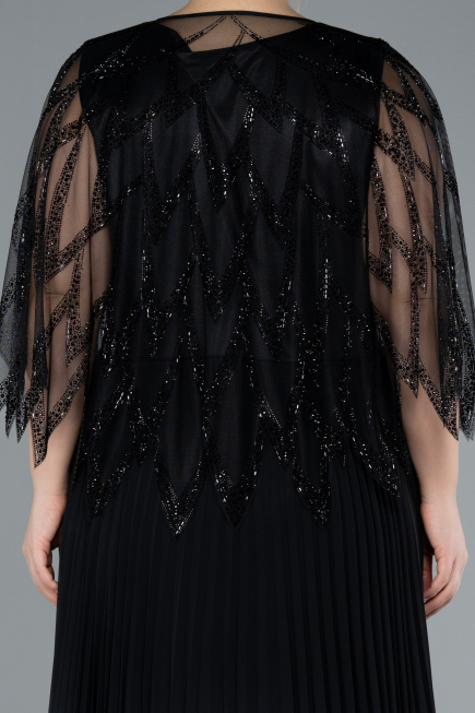 Long Black Chiffon Plus Size Evening Gown ABU4633