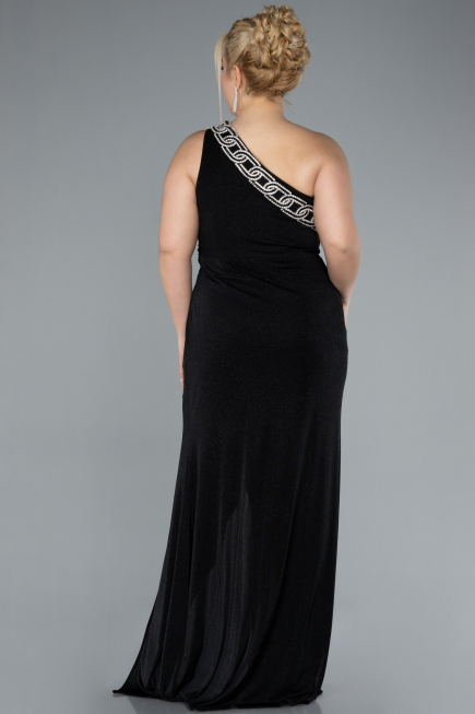 Black One Shoulder Slit Glittered Long Plus Size Prom Dress ABU4601