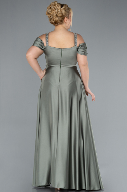 Long Olive Drab Satin Plus Size Evening Dress ABU3277