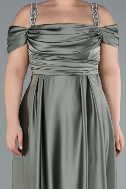 Long Olive Drab Satin Plus Size Evening Dress ABU3277