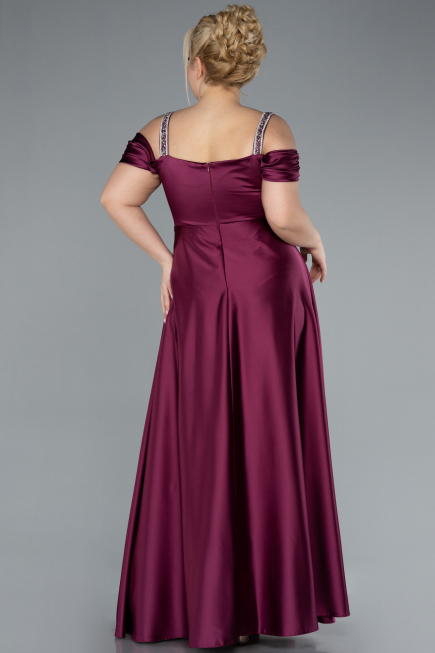 Long Violet Satin Plus Size Evening Dress ABU3277