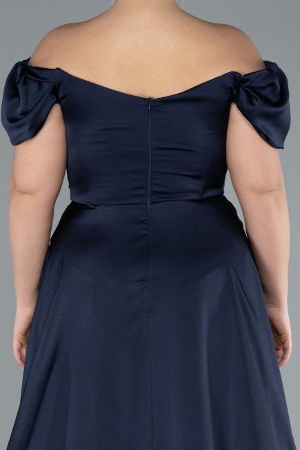 Navy Blue Long Satin Plus Size Evening Dress ABU4576