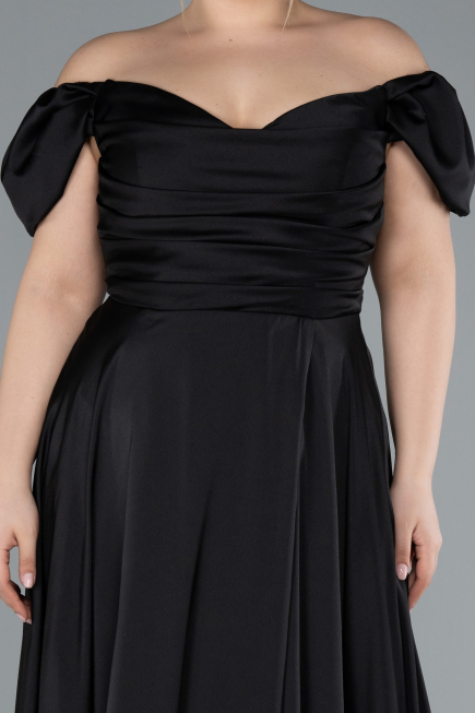 Black Long Satin Plus Size Evening Dress ABU4576