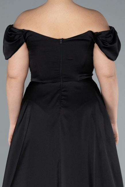 Black Long Satin Plus Size Evening Dress ABU4576