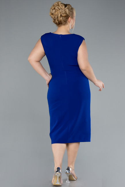 Sax Blue Sleeveless Midi Plus Size Party Dress ABK2190