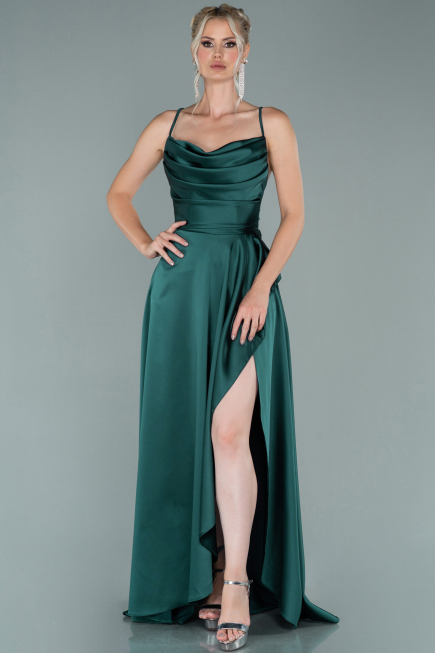 Emerald Green Long Satin Evening Dress ABU1843