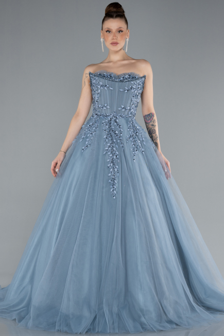 Grey Strapless Dantelle Plus Size Haute Couture Dress ABU4453
