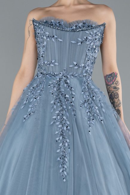 Grey Strapless Dantelle Plus Size Haute Couture Dress ABU4453
