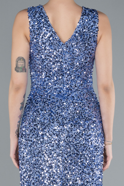 Indigo Sleeveless Slit Long Sequin Evening Gown ABU4672
