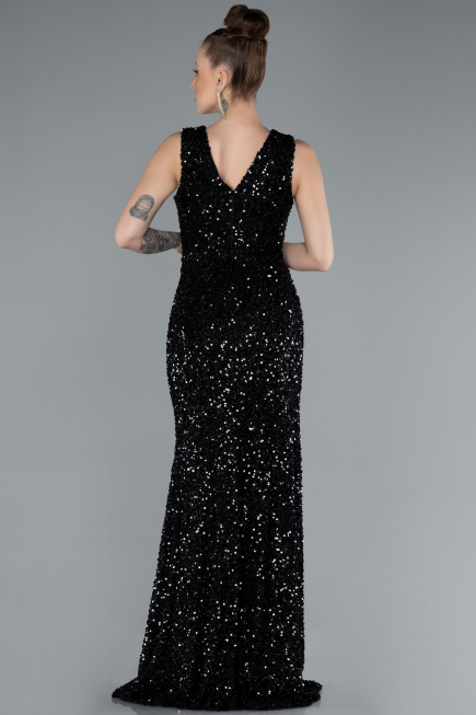 Black Sleeveless Slit Long Sequin Evening Gown ABU4672