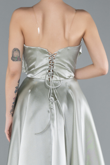 Mint Strapless Slit Long Satin Prom Dress ABU4680