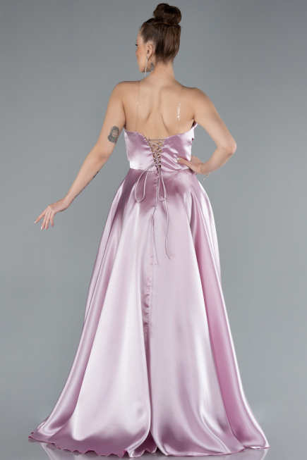 Powder Color Strapless Slit Long Satin Prom Dress ABU4680