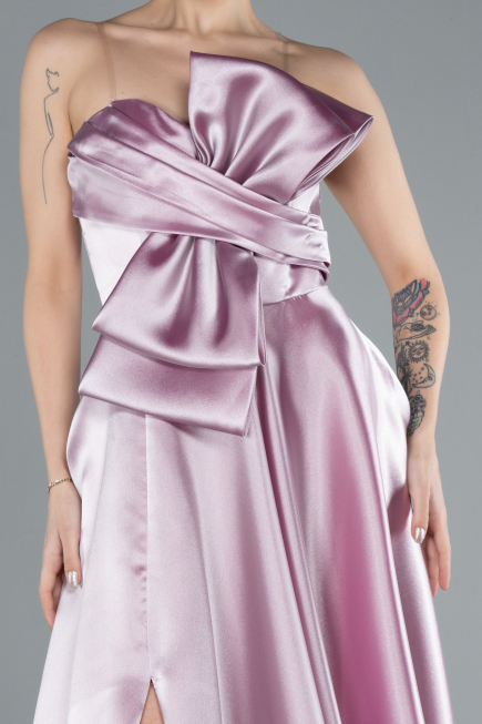 Powder Color Strapless Slit Long Satin Prom Dress ABU4680