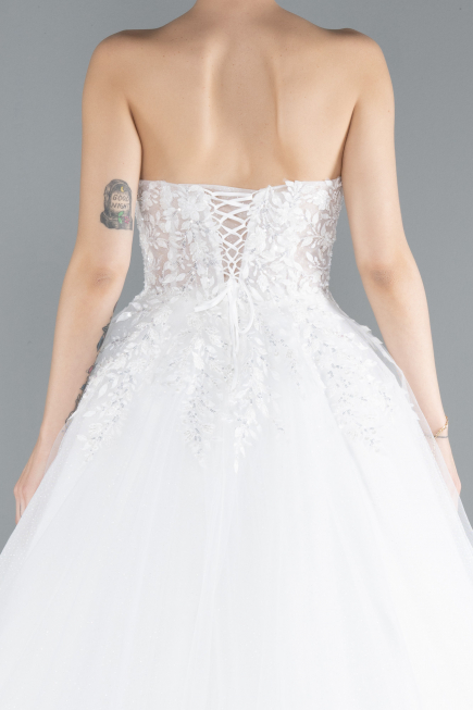 White Strapless Dantelle Long Plus Size Wedding Dress ABG122