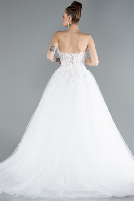 White Strapless Dantelle Long Plus Size Wedding Dress ABG122