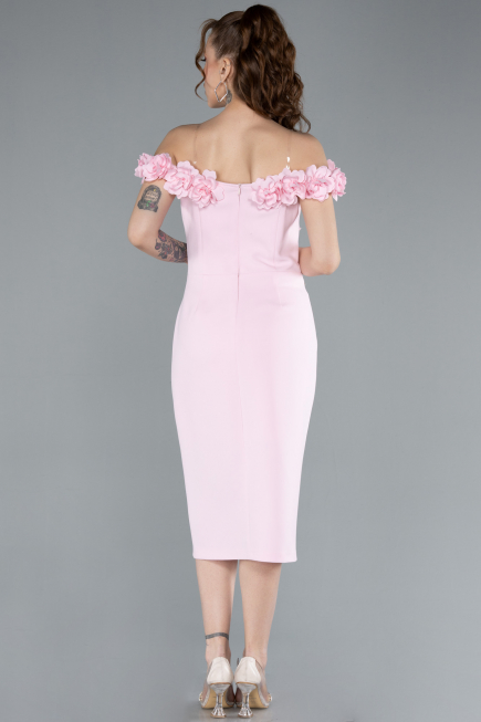 Powder Color Boat Neck Beaded Midi Cocktail Dress ABK2248