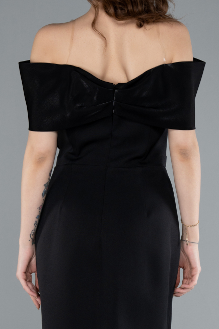 Black Boat Neck Midi Cocktail Dress ABK2263