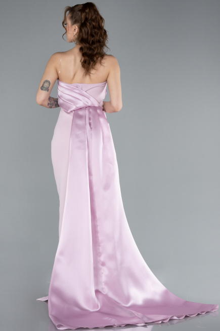 Powder Color Strapless Satin Train Evening Gown ABU4690
