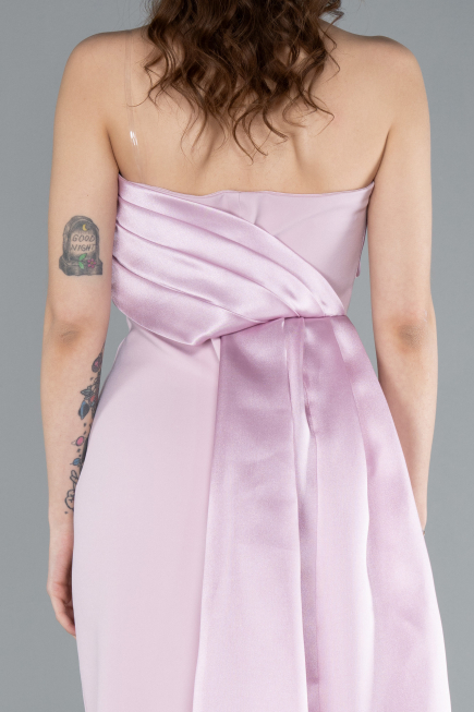 Powder Color Strapless Satin Train Evening Gown ABU4690