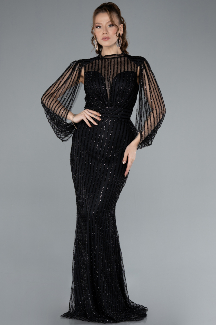 Black Stoned Long Evening Gown ABU3981