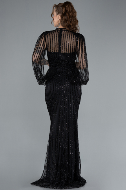 Black Stoned Long Evening Gown ABU3981